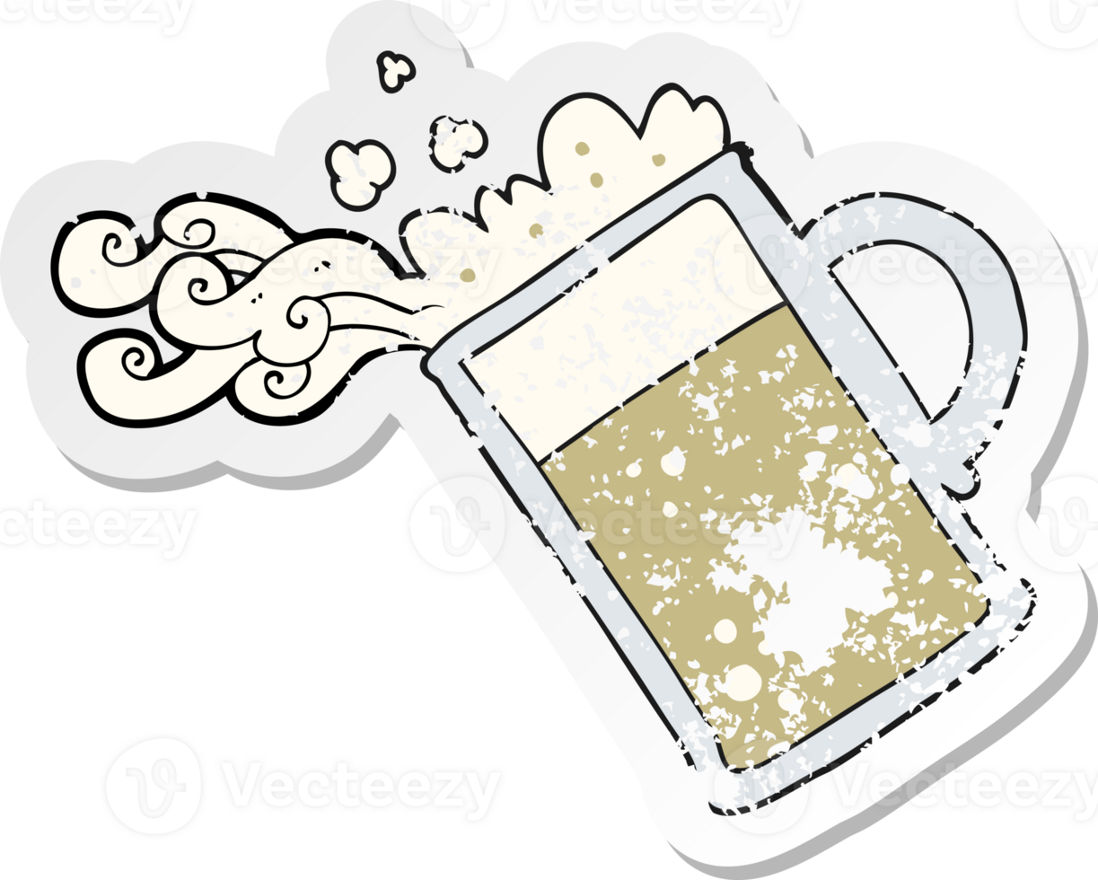 retro distressed sticker of a cartoon pouring beer png