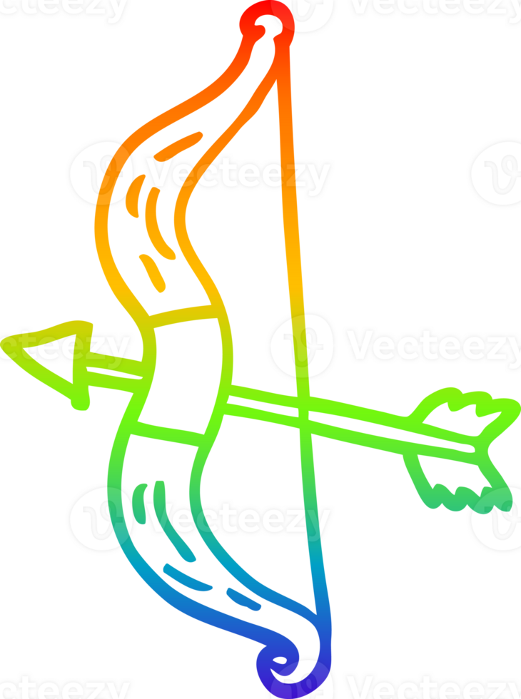 rainbow gradient line drawing cartoon bow and arrow png