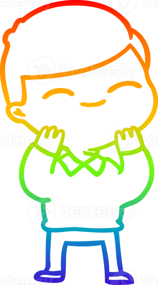 rainbow gradient line drawing cartoon smiling boy png