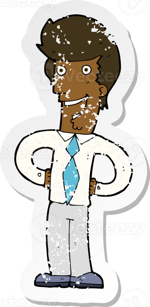 retro distressed sticker of a cartoon happy man png
