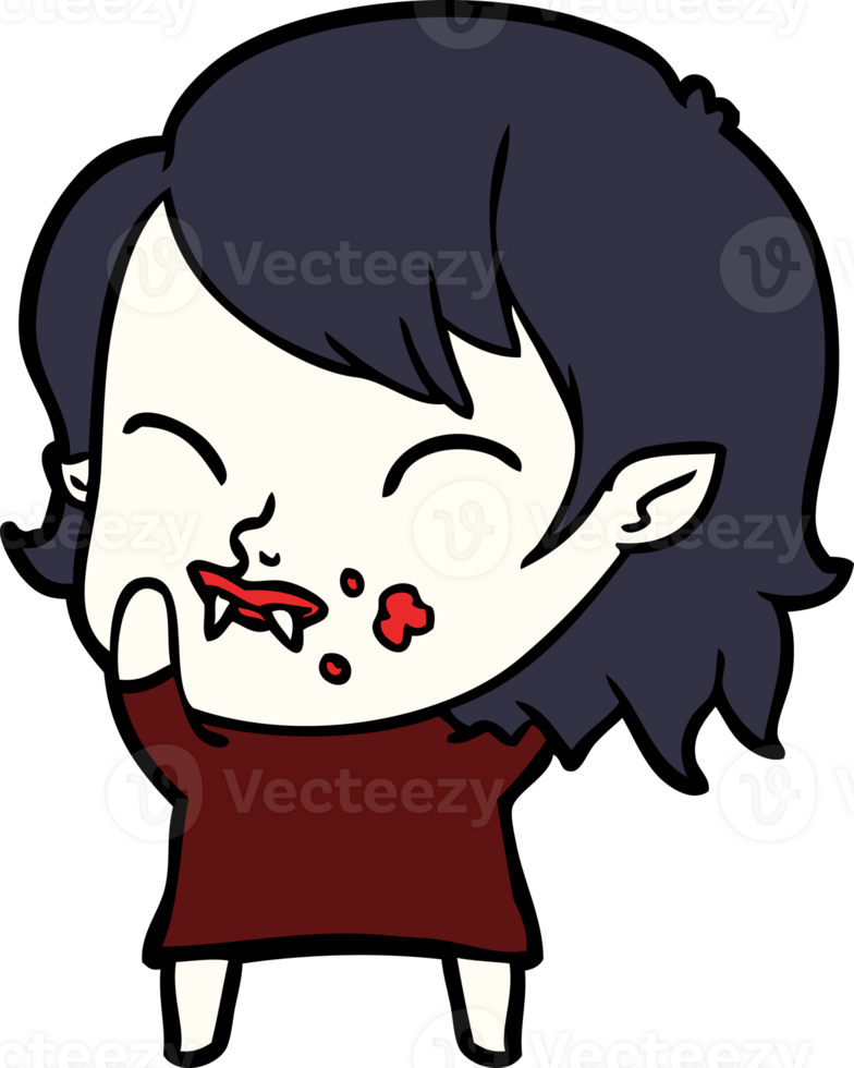 cartoon vampire girl with blood on cheek png