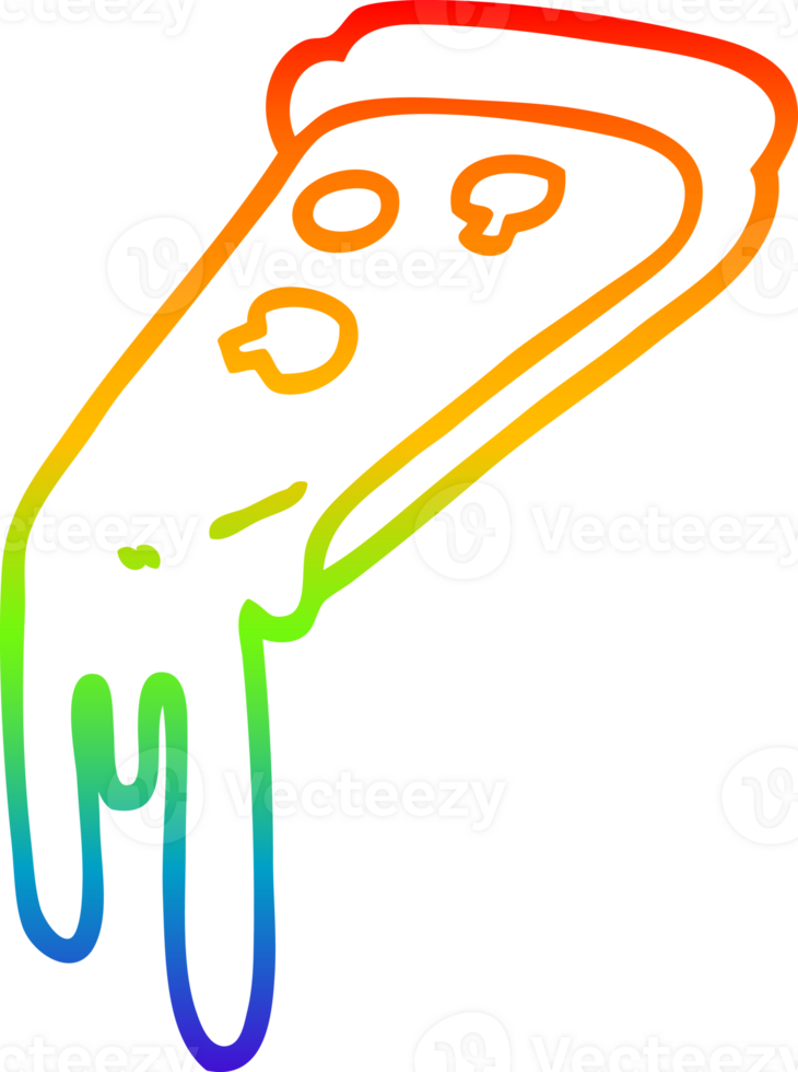 arco iris degradado línea dibujo de un dibujos animados Pizza rebanada png