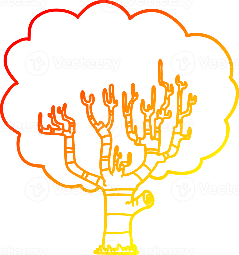 warm gradient line drawing of a cartoon tree png