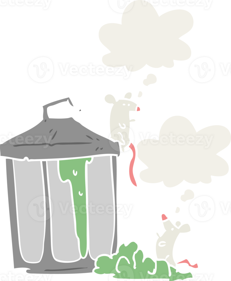 cartoon garbage can with thought bubble in retro style png