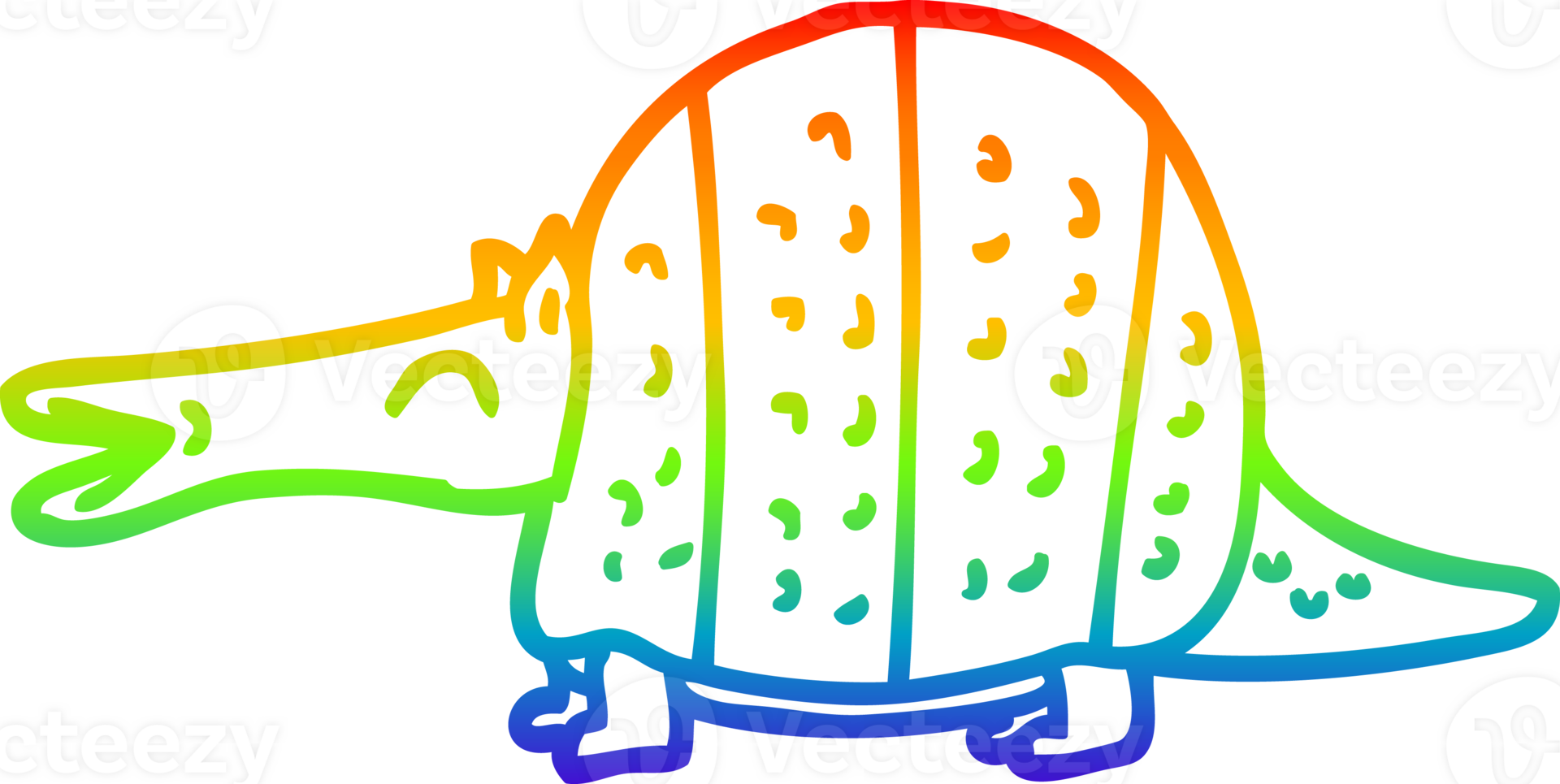rainbow gradient line drawing of a cartoon armadillo png