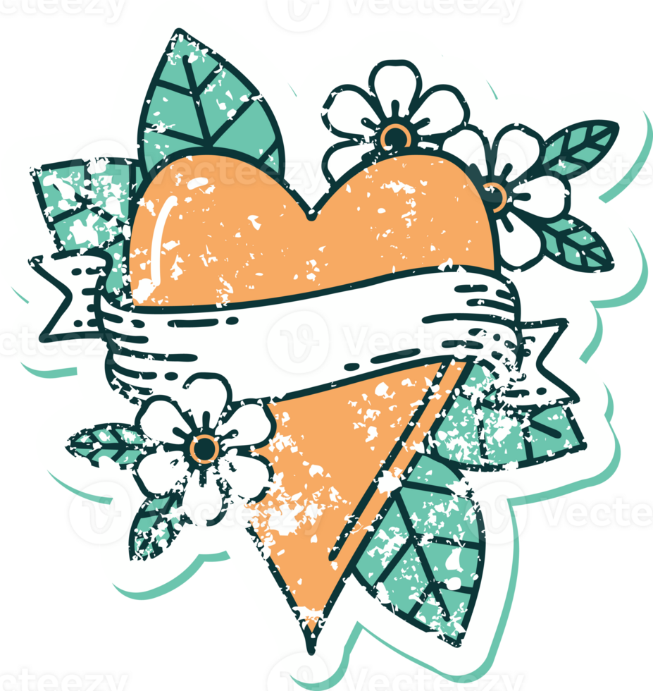 iconic distressed sticker tattoo style image of a heart and banner png