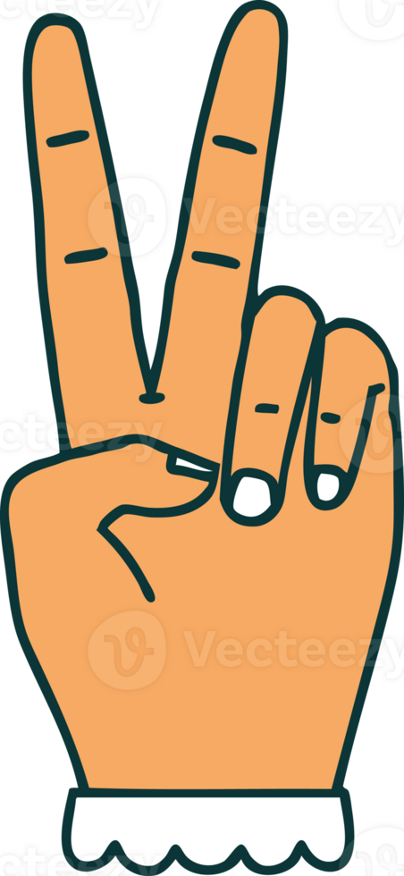 Retro Tattoo Style peace symbol two finger hand gesture png
