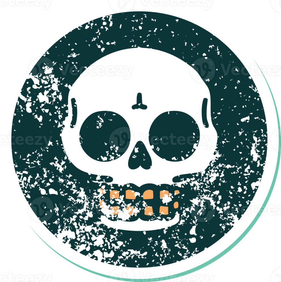 iconic distressed sticker tattoo style image of a skull png