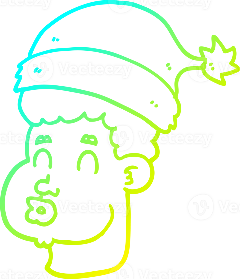 cold gradient line drawing of a cartoon man wearing christmas hat png
