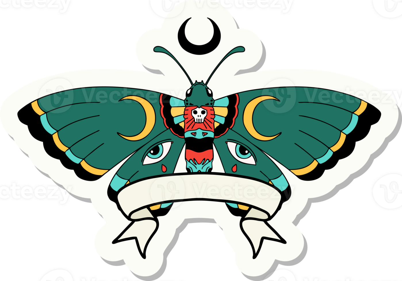tattoo style sticker with banner of a moth png