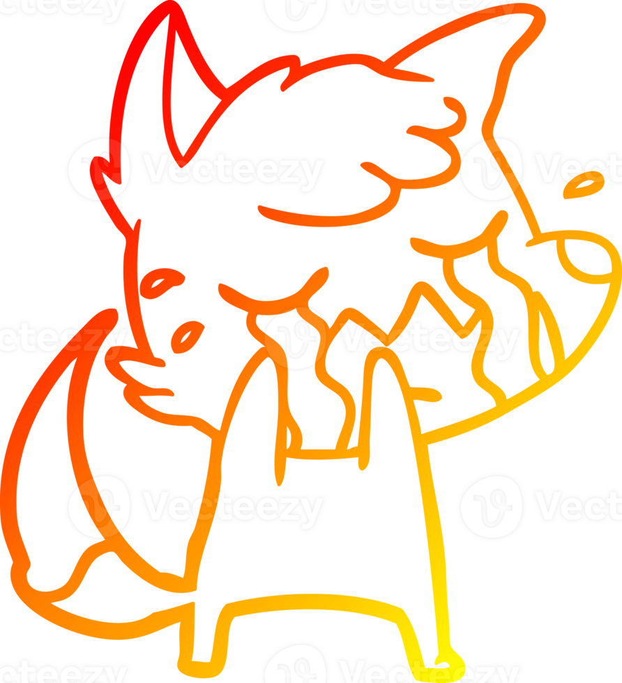 warm gradient line drawing of a crying fox cartoon png