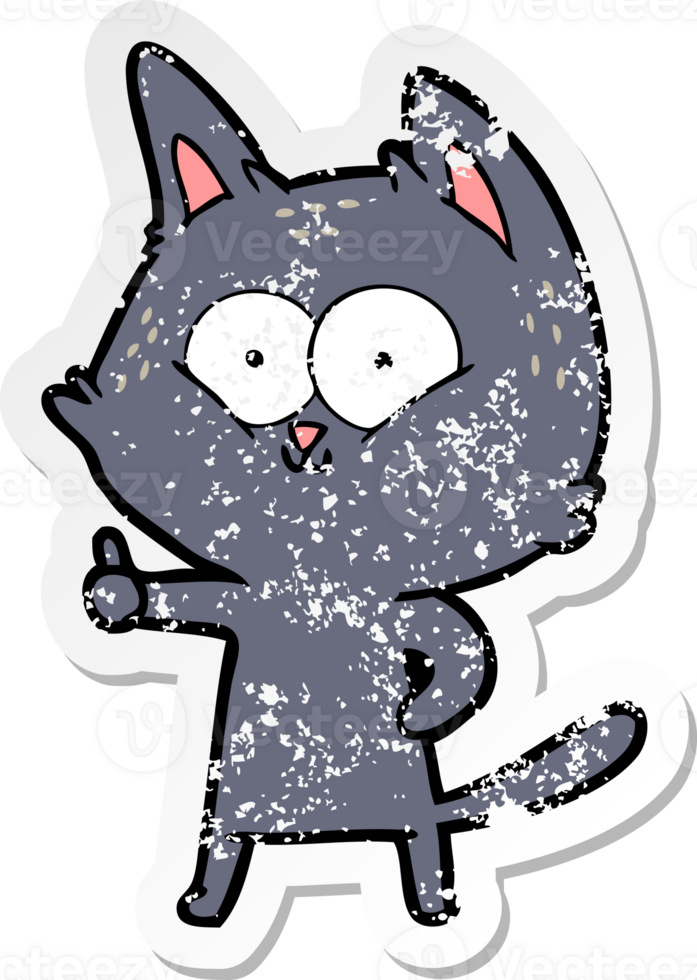 distressed sticker of a cartoon cat giving thumbs up png