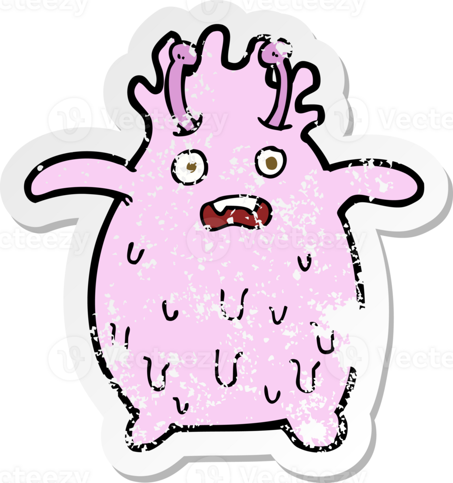 retro distressed sticker of a cartoon funny slime monster png