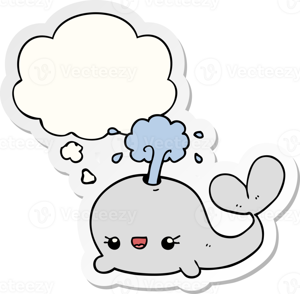 cute cartoon whale with thought bubble as a printed sticker png