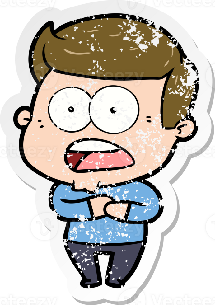 distressed sticker of a cartoon shocked man png