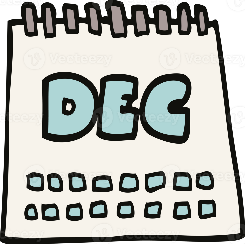 cartoon doodle calendar showing month of december png