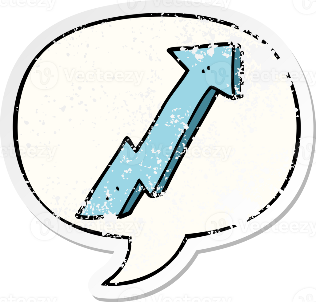 cartoon positive growth arrow with speech bubble distressed distressed old sticker png