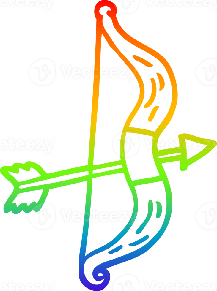 rainbow gradient line drawing of a cartoon bow and arrow png
