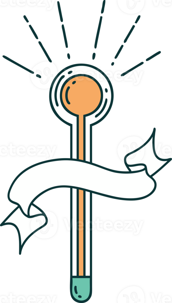 scroll banner with tattoo style glass thermometer png