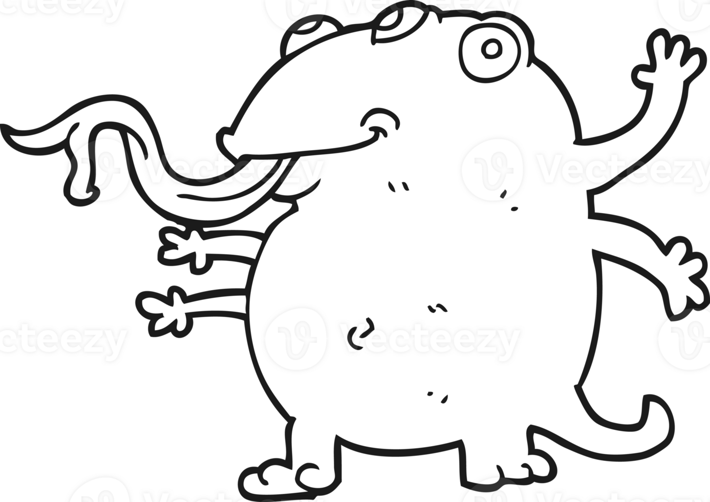 hand drawn black and white cartoon alien png