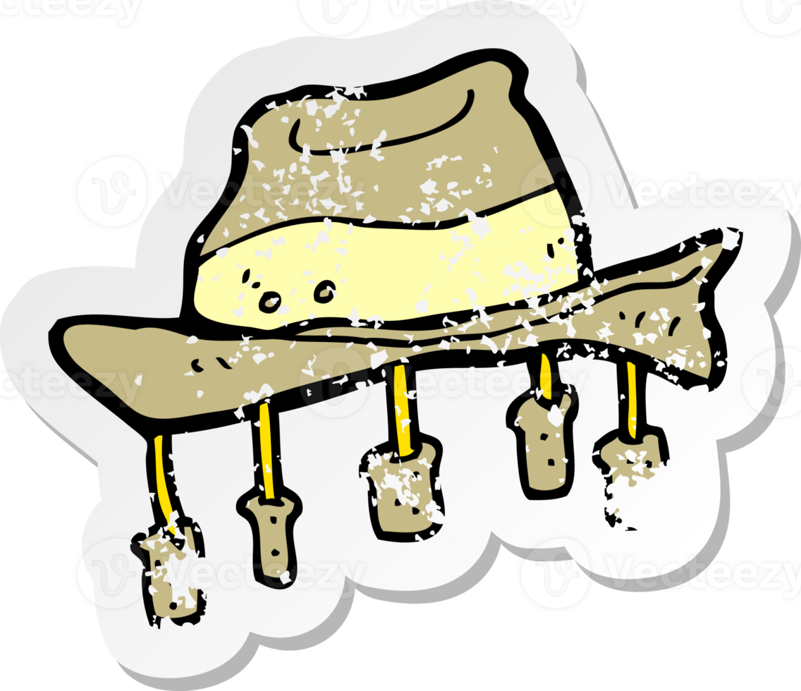 retro distressed sticker of a cartoon hat with corks png