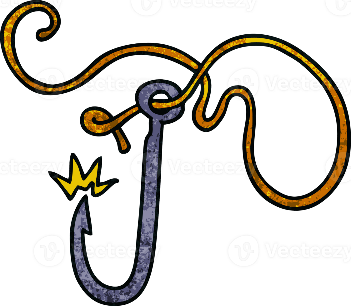 hand drawn textured cartoon doodle of a sharp fishing hook png