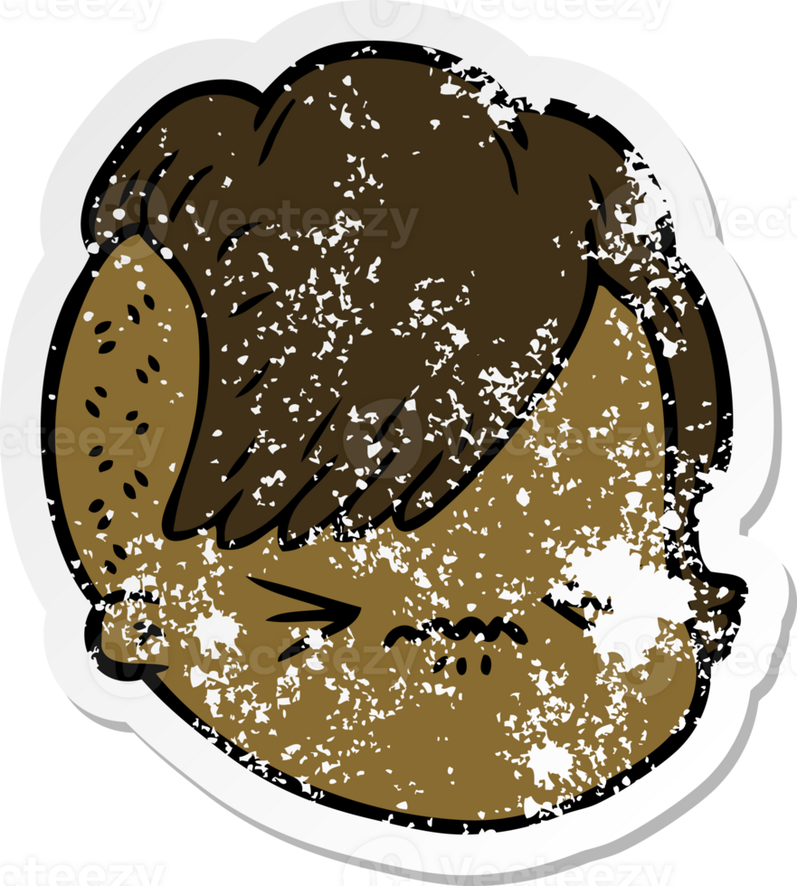 distressed sticker of a cartoon female face png