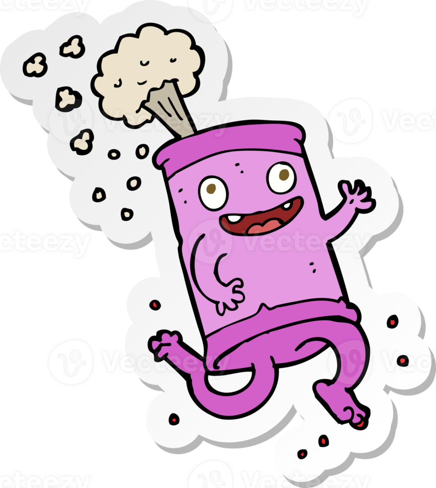 sticker of a cartoon crazy soda can png