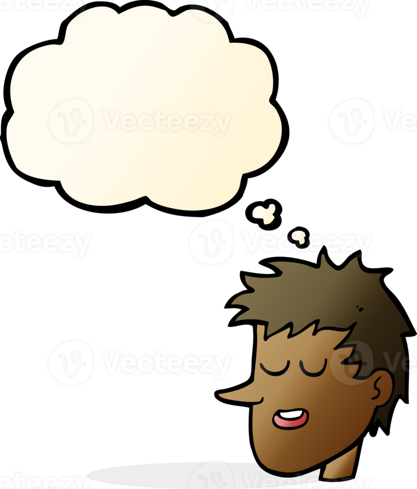 cartoon happy boy face with thought bubble png