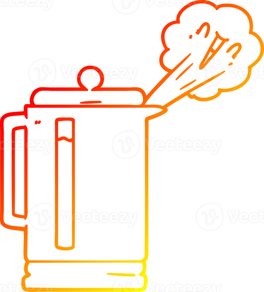 warm gradient line drawing of a cartoon electric kettle boiling png
