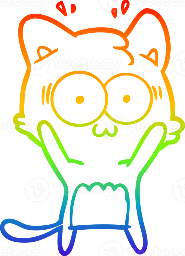 rainbow gradient line drawing of a cartoon surprised cat png
