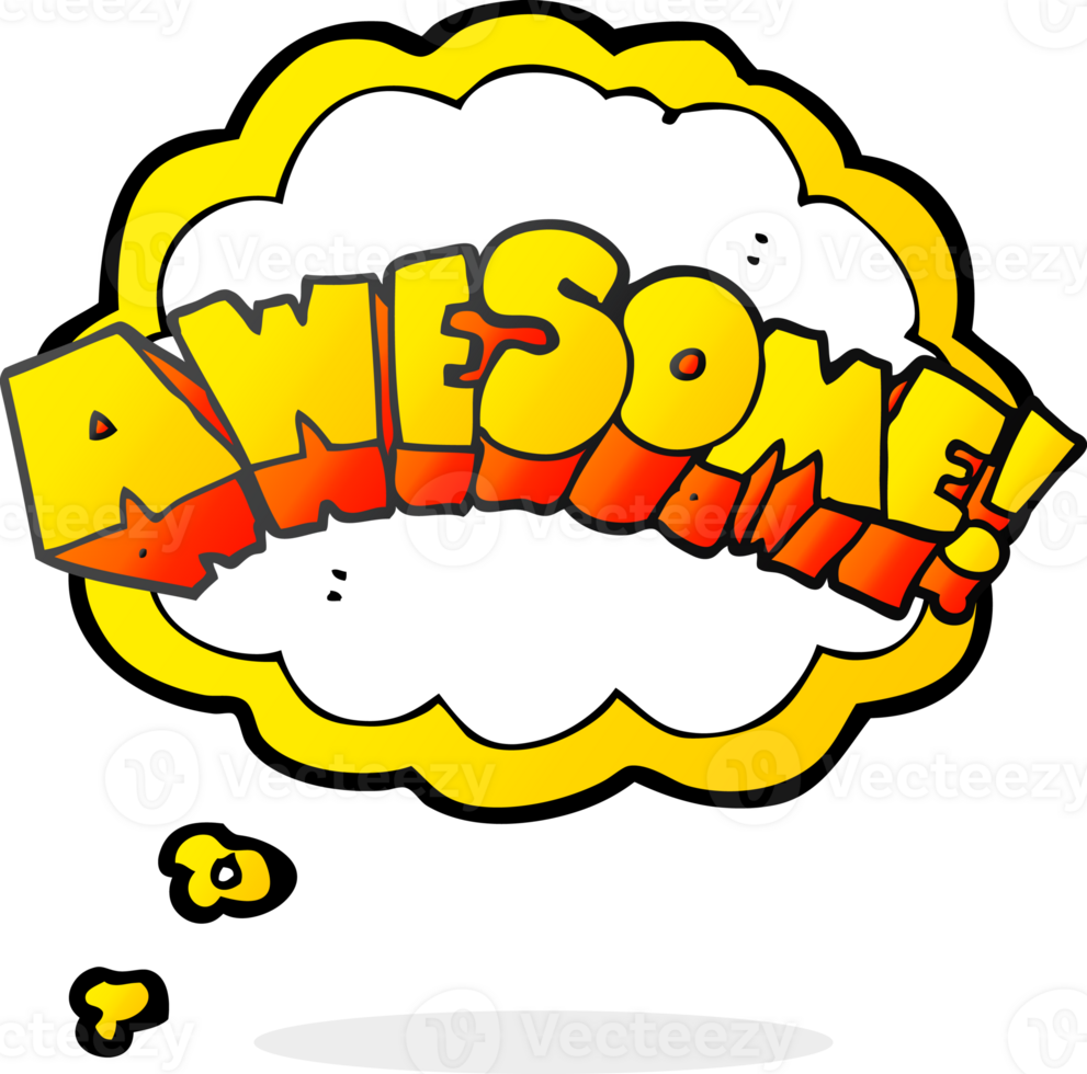 hand drawn thought bubble cartoon word awesome png