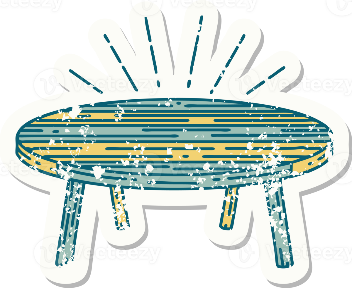 worn old sticker of a tattoo style wood table png