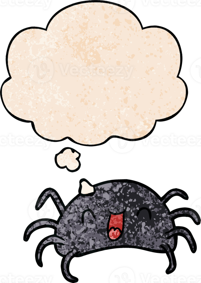 cartoon spider with thought bubble in grunge texture style png
