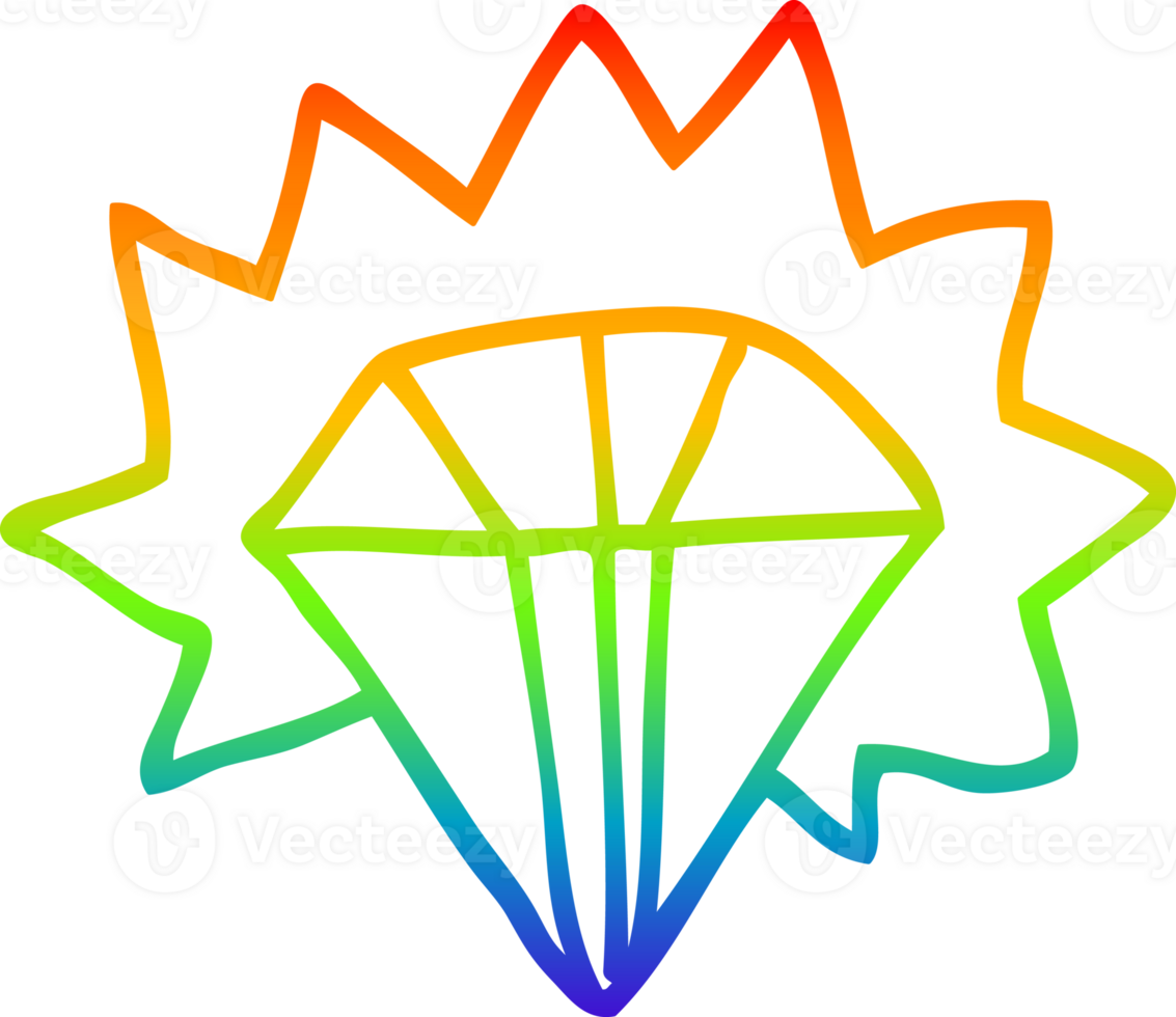 rainbow gradient line drawing of a cartoon shining diamond png