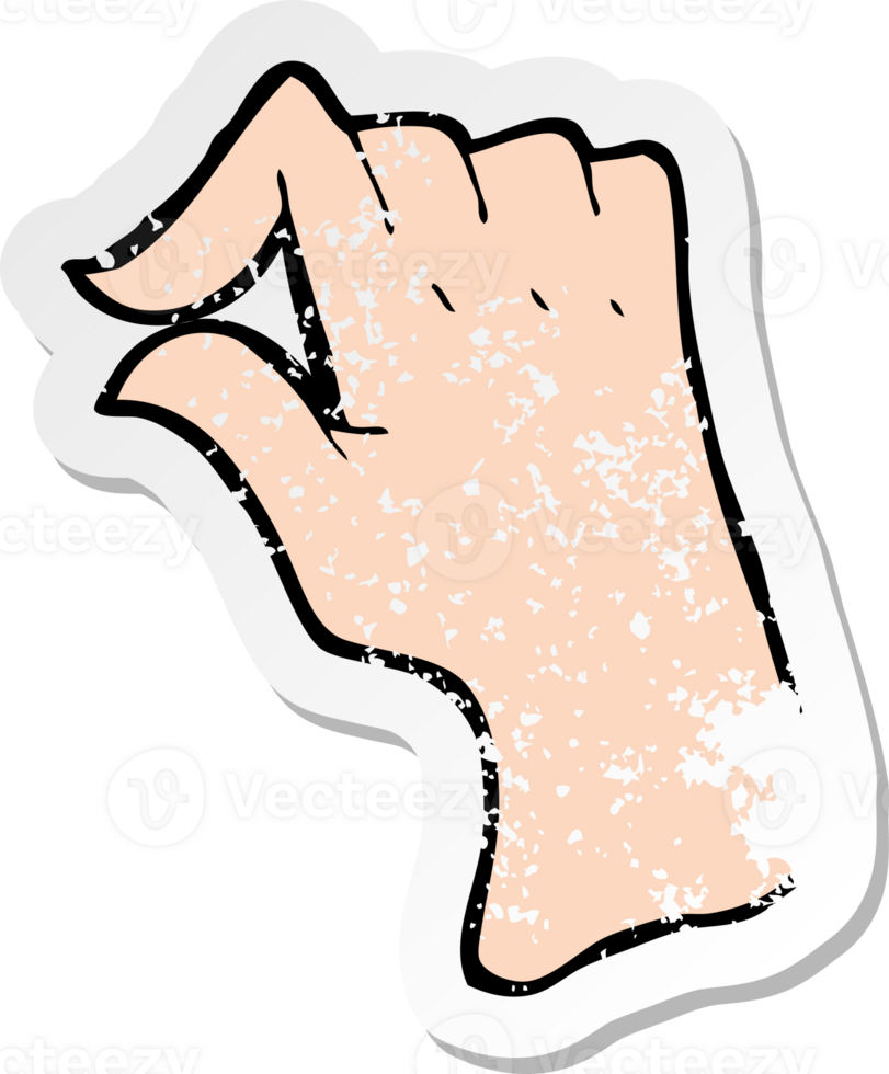 retro distressed sticker of a cartoon pinching hand symbol png