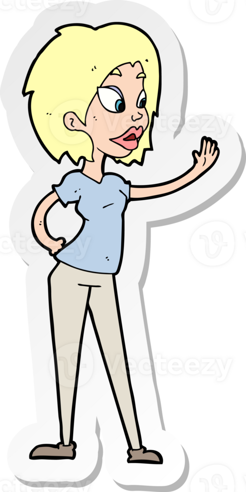 sticker of a cartoon woman waving png
