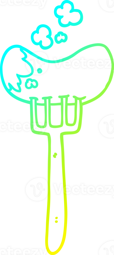 cold gradient line drawing of a cartoon sausage and fork png