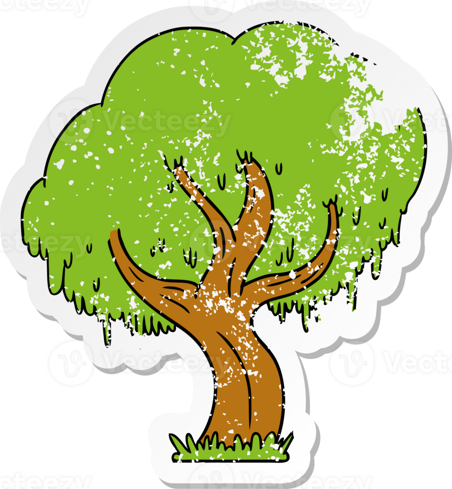 hand drawn distressed sticker cartoon doodle of a green tree png