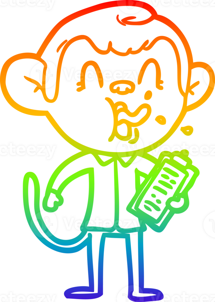 rainbow gradient line drawing of a crazy cartoon monkey manager png