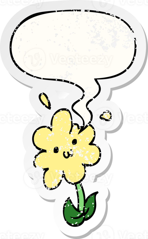 cartoon flower with speech bubble distressed distressed old sticker png