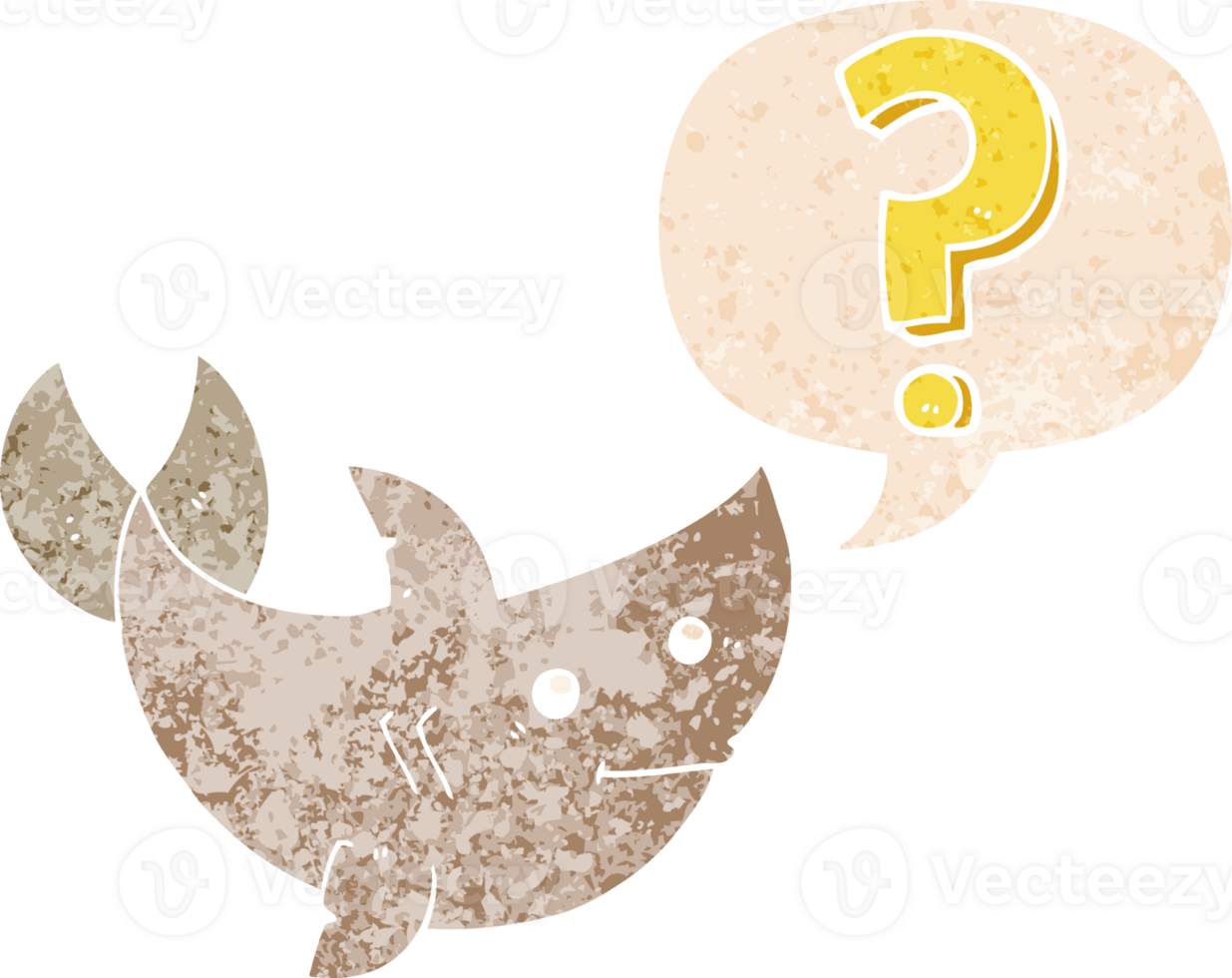 cartoon shark asking question with speech bubble in grunge distressed retro textured style png