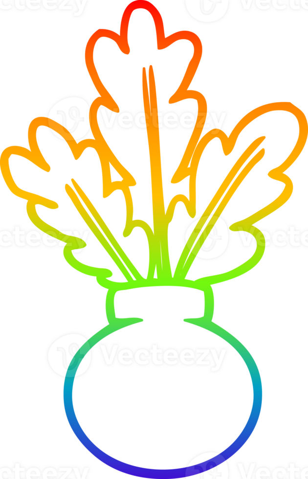 rainbow gradient line drawing of a  houseplant in vase png