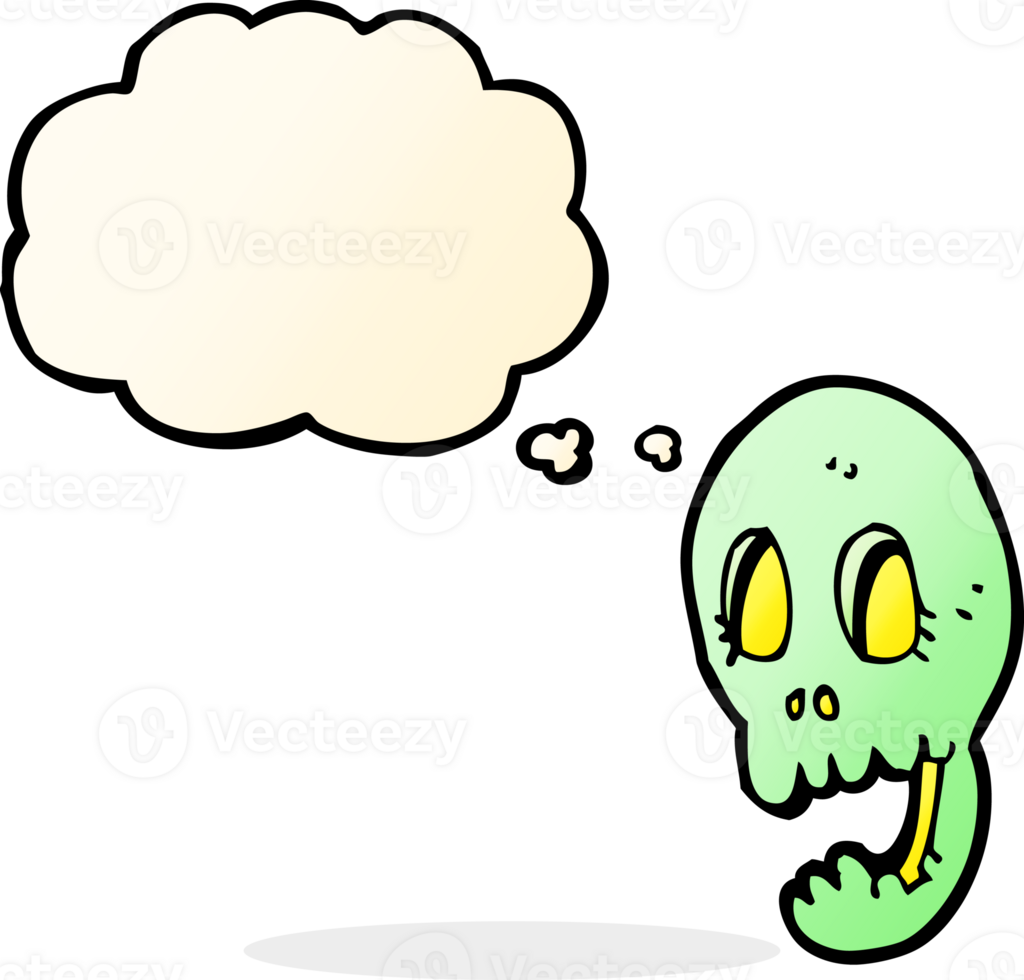 funny cartoon skull with thought bubble png