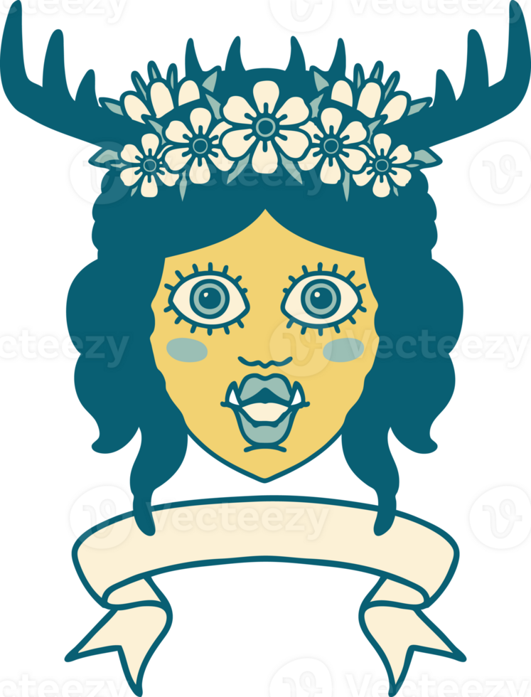 Retro Tattoo Style orc druid character face with banner png