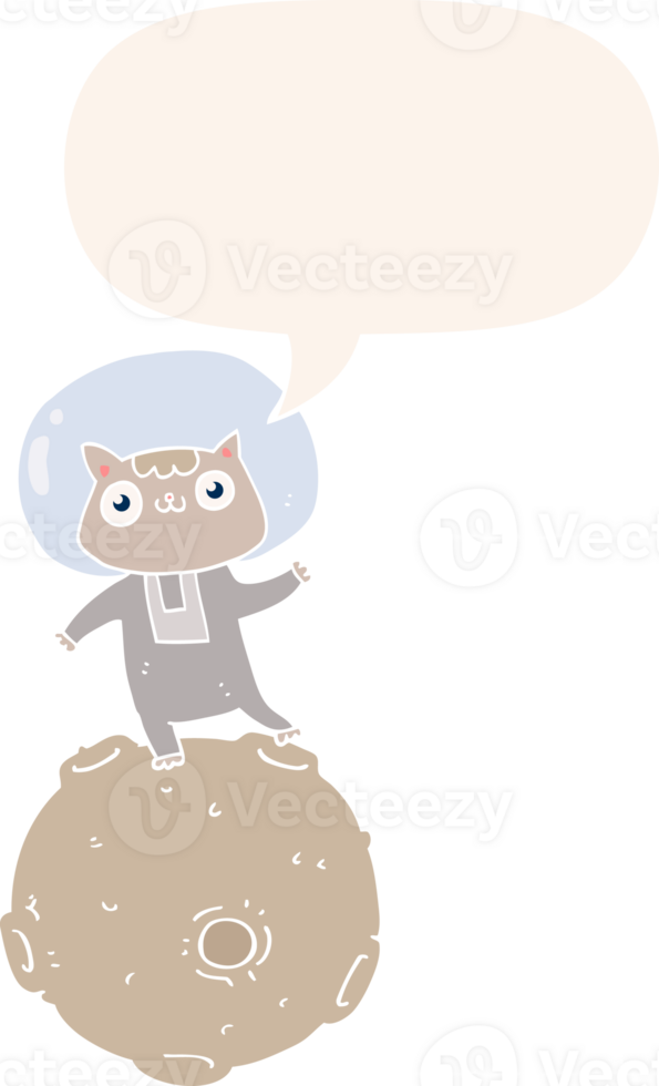 cute cartoon astronaut cat with speech bubble in retro style png