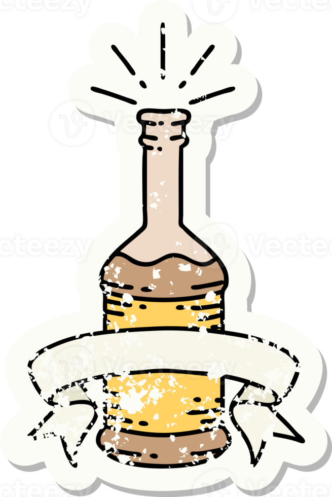 vieil autocollant usé d'une bouteille de bière de style tatouage png