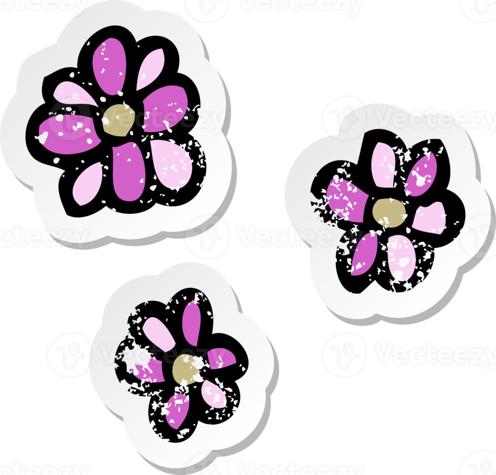 retro distressed sticker of a cartoon flowers png