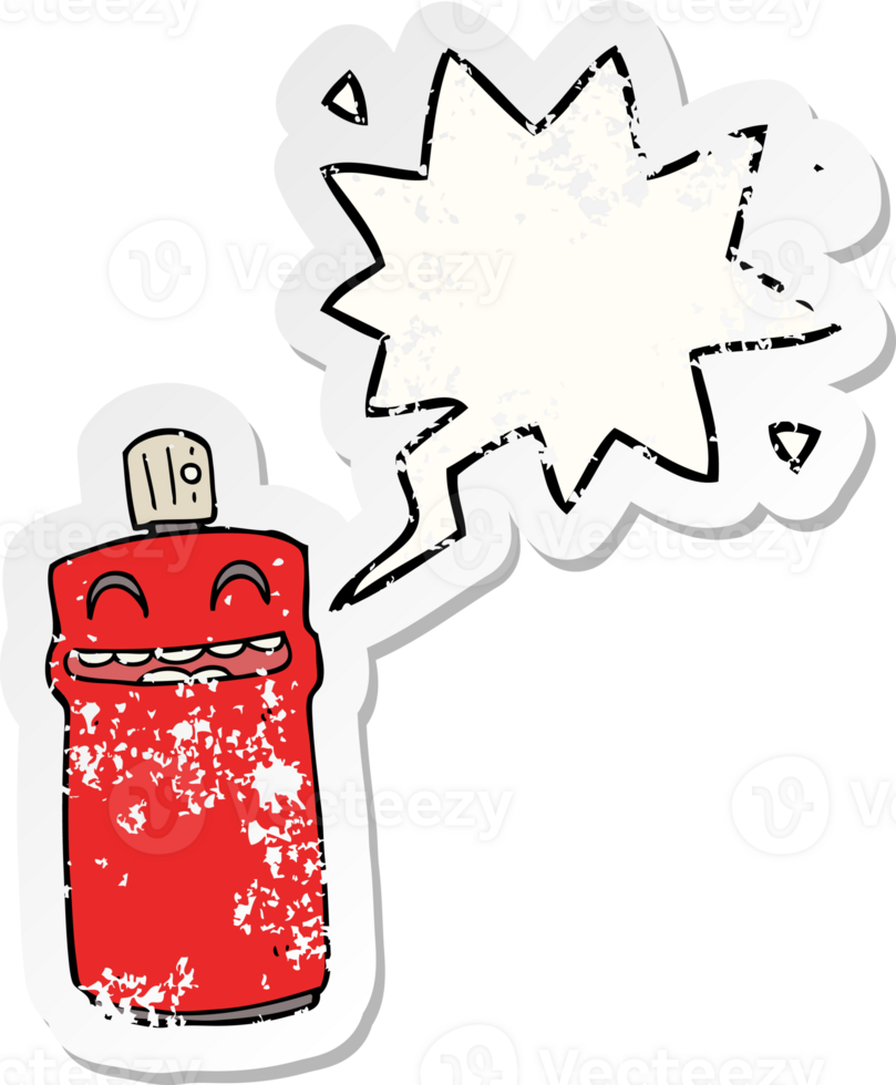 cartoon spray can with speech bubble distressed distressed old sticker png