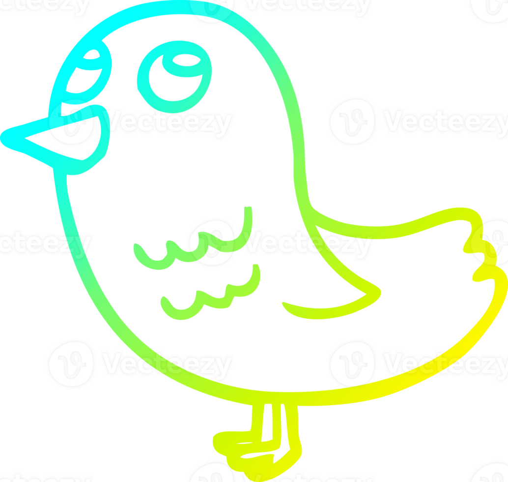 cold gradient line drawing of a cartoon bird looking up png